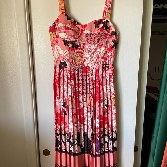 Dahlia Macphee Floral Pleated Midi Dress Medium - Picture 5 of 7